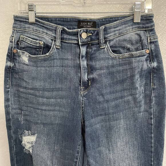 Judy Blue RELAXED FIT Jeans Size 5/27 Medium Wash Distressed Raw Hem Stretch - Picture 3 of 10